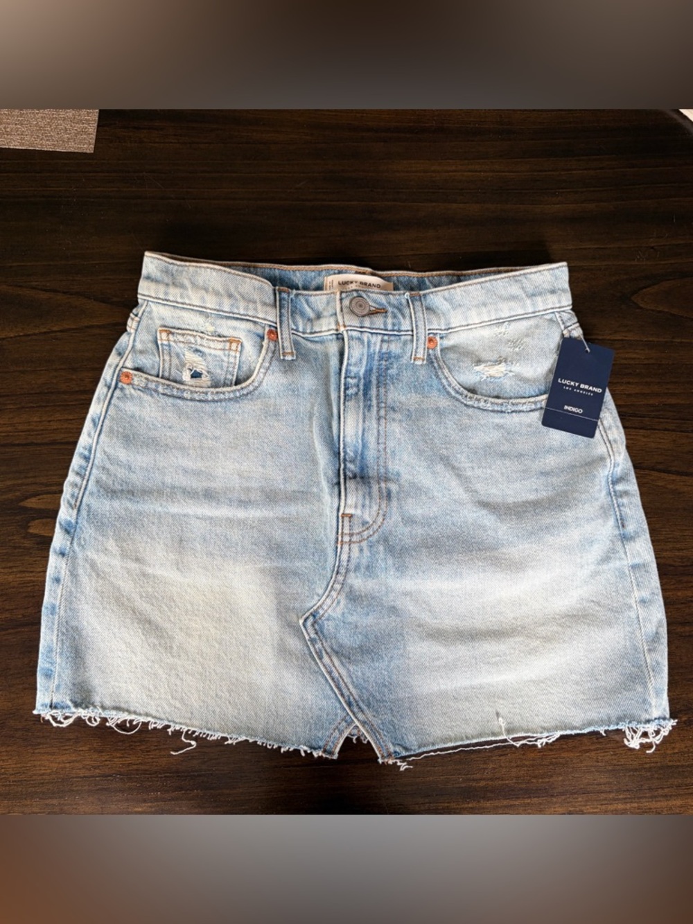 Lucky Brand Light Blue Distressed Denim Skirt